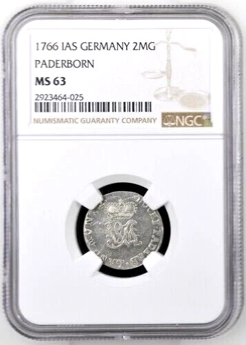 1766 IAS German States Paderborn 2 Mariengroschen, NGC MS 63, KM-233.1, Germany