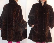 CHEETAH ANIMAL LEOPARD PRINT FAUX FUR COAT by GALLERY retro style M