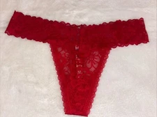 Victoria's Secret Thong Panties Lacie Panty Red Floral Lace Up Strappy Large L