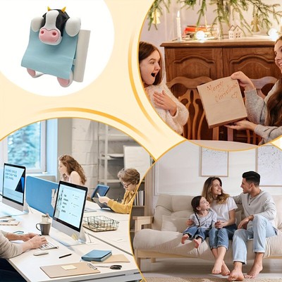 Creative Cow-Shaped Pop-Up Sticky Note Dispenser With Pen Holder - Black Resin