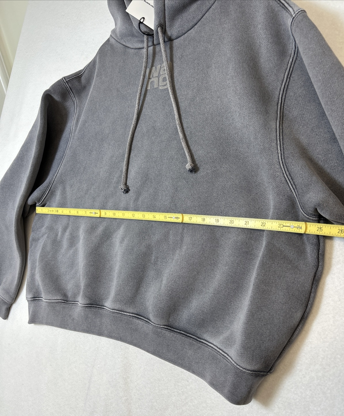 ALEXANDER WANG Essential Terry Hoodie Gray Puff Logo in Acid Fog image 7