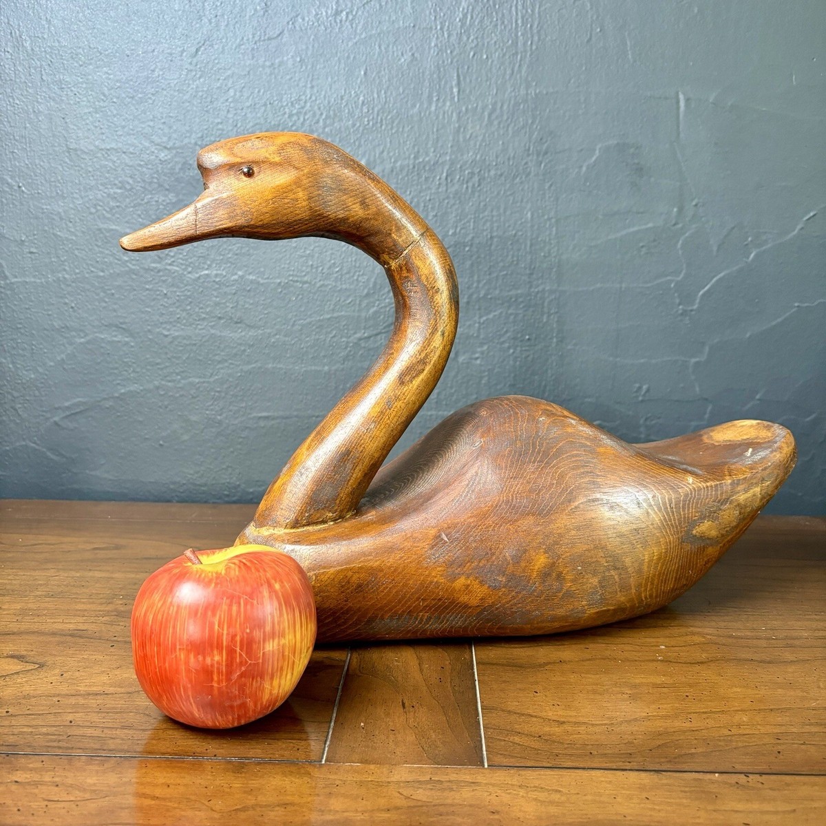 Antique Black Swan Goose Duck Hand-Carved Primitive Decoy Glass