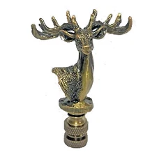 DEER WITH ANTLERS LAMP SHADE FINIAL- ANTIQUE BRASS FINISH  #31