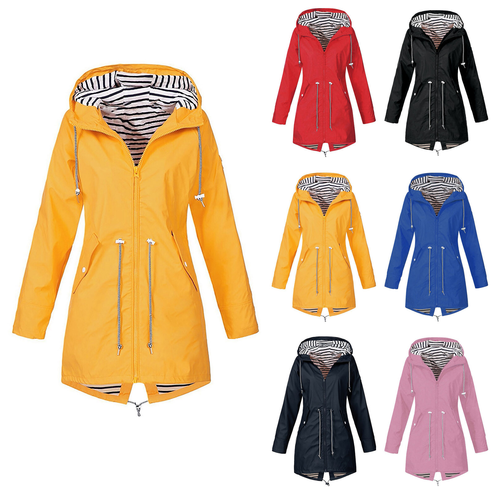 Women Rain Wind Waterproof Jacket Ladies Hooded Long Sleeve Outdoor
