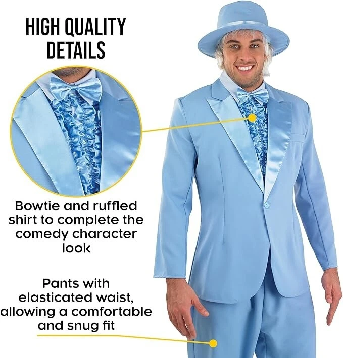 Men`s Harry Tuxedo Costume M-XL Adult 90s Dumb & Dumber Blue Suit Halloween Prom - Image 3 of 4