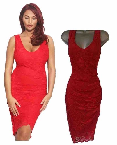 Amy Childs Red Lace Bodycon Midi Dress 10 Plunge Evening Party Occasion Wedding - Picture 1 of 21