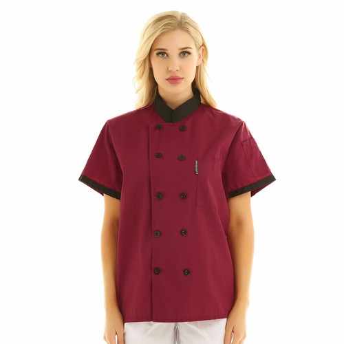 Unisex Women Short Sleeve Mandarin Collar Hotel Kitchen Chef Coat Jacket Uniform - Picture 11 of 23