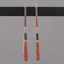 Retired Silpada Sterling Sponge Coral & Wood Inlay Threader Wire Earrings W1422