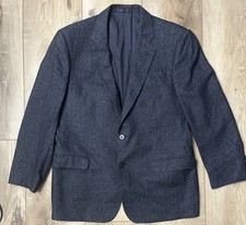 Giorgio Armani Collezioni Blazer Wool Silk Herringbone Coat Jacket Blue Size 42R