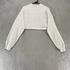 Joah Brown Cropped Sweatshirt Womens Pullover Crewneck Made in USA Cutoff Gray
