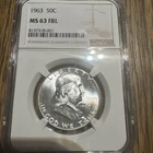 1963 50 Cent Franklin half dollar MS 63 FBL NGC graded
