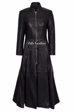 Women's Black Leather Full Length Trench Coat Pure Lambskin Stylish Casual Coat