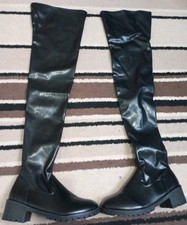 QUICK SALES  Black Faux Leather Thigh High Kinky Over The Knee Boots UK Size 9