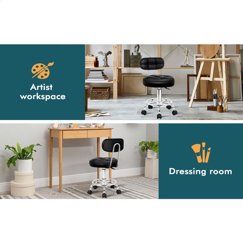ALFORDSON 2x Salon Stool Backrest Swivel Barber Hair Dress Chair Riley Black - Picture 8 of 11