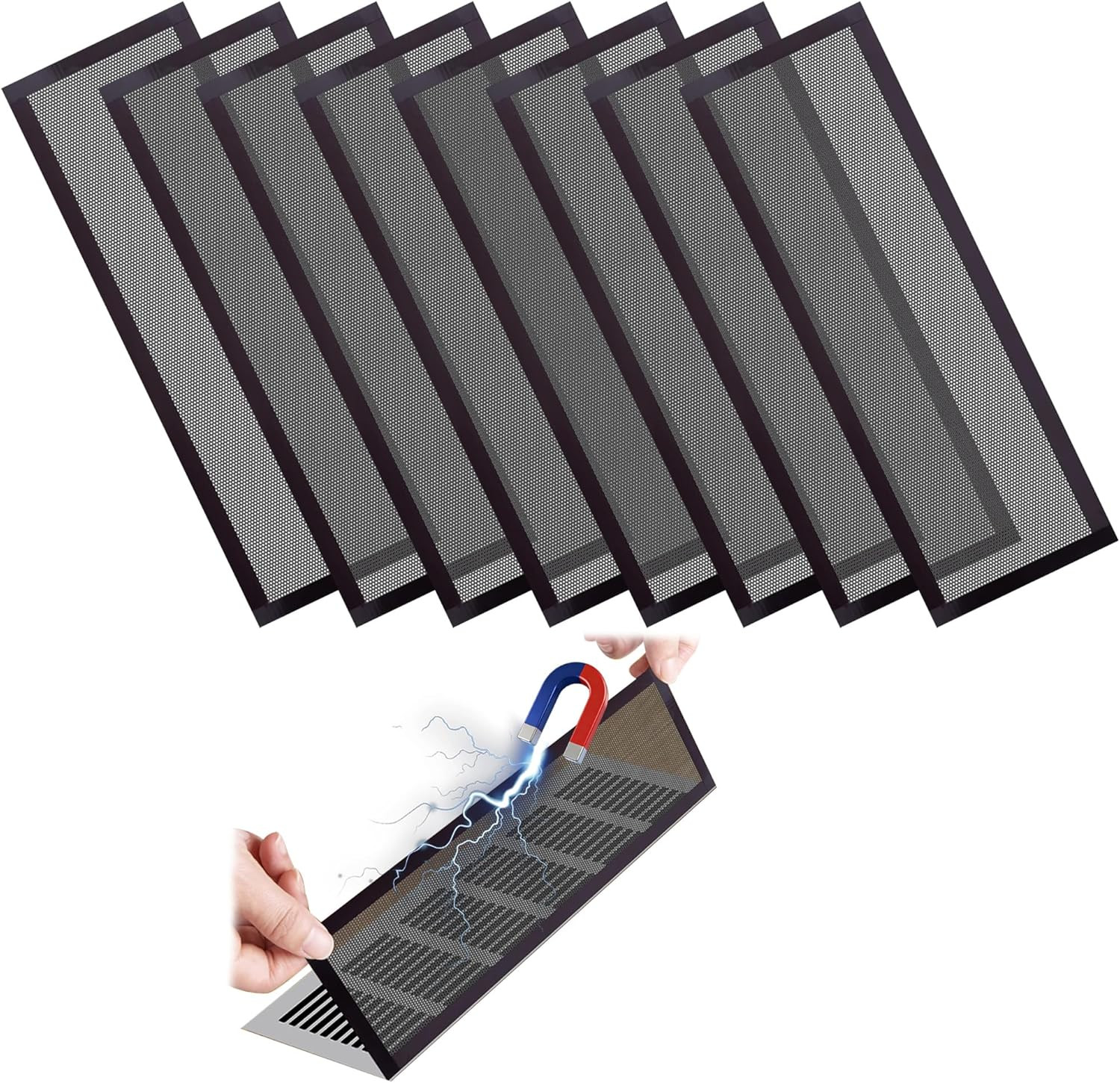 как выглядит 8Pcs Floor Vent Mesh Covers, 4X12" Magnetic Air Vent Screen Register Trap, Recta фото