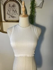 90 Degrees Women’s White Racerback Athletic Cropped Top Tank Small Unlined