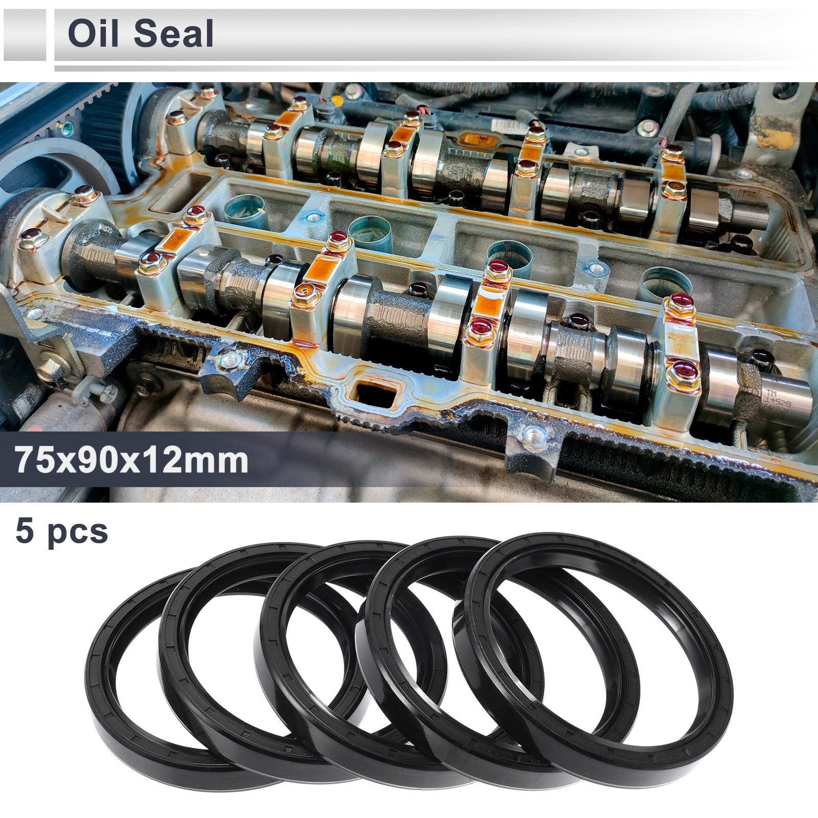 Oil Seal Seal Ring Rotary Shaft Seal Nitrile Rubber 75x90x12mm Black 5 Pcs