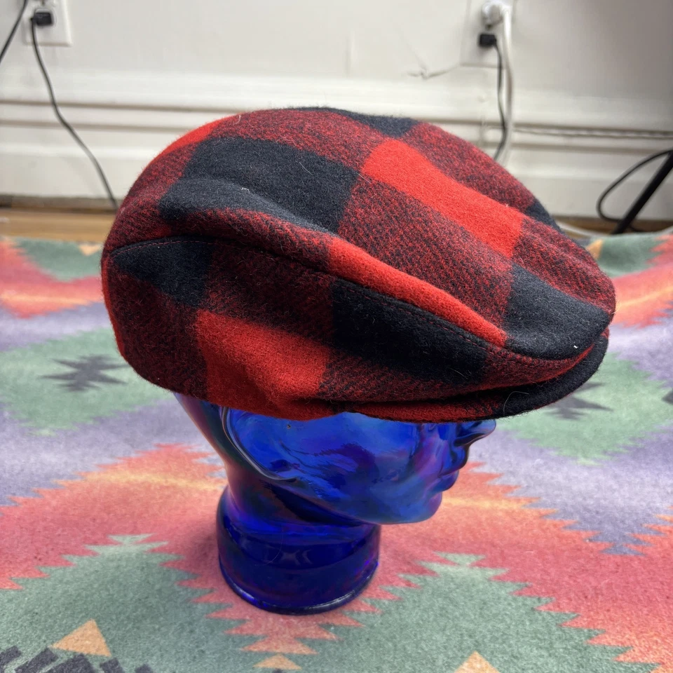 Vintage Pendleton Buffalo Plaid Wool Newsboy Cabbie Flat Driving Cap Hat Medium - Image 2 of 4