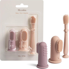 Baby Finger Toothbrush Tongue Oral Cleaner Kit for 3 Months , 3 Pcs Blush/Pale