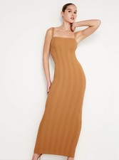 Good American Plisse Ribbed Knit Sweater Bodycon Maxi Dress Canyon Brown Medium