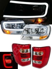 Chrome Headlights Taillights W Led C-bar For 1999-2004 Jeep Grand Cherokee