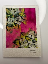 ACEO Original watercolor acrylic flowers OOAK Signed 2.5x3.5 Polaroid