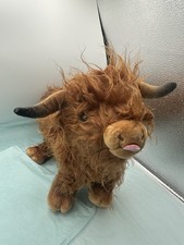 Realistic Fluffy Highland Cow Plush Toy Stuffed Animal 14.5" with 4 Baby Calves