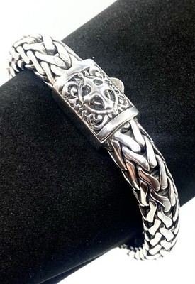 GARNI OF BALI Gomidas Sterling Silber / 925 geflochtenes Armband Druckverschluss Größe 8,5