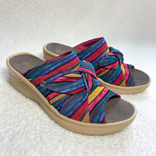 Bzees Women  s Wedge Slide Sandal SMILE Bow Washable Pink Multicolor Sz 8.5M