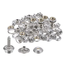20 Sets Screw Snap Kit Stainless Steel Snaps Button 15mm Dia Silver Tone