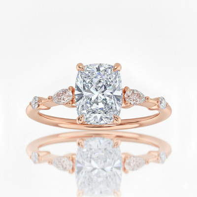 1.3-5.3 CT Cushion with Pear/Round Lab Grown Diamond Engagement Ring in 14k RG