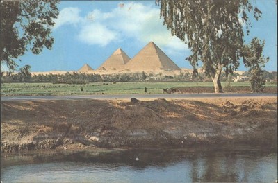 Vintage Ägypten Gizeh Pyramiden Nil Kanal Ansicht Postkarte 1960er verschickt