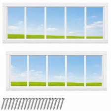 Shed Windows 2 Pack Fixed Transom 10" x 29" White Small Windows Chicken Coop ...