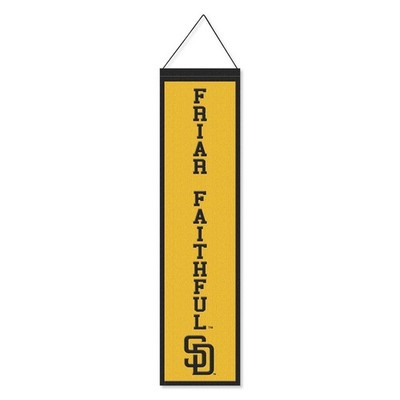 San Diego Padres Friar Faithful 8x32 Inch Vertical Wool Embroidered Hanging