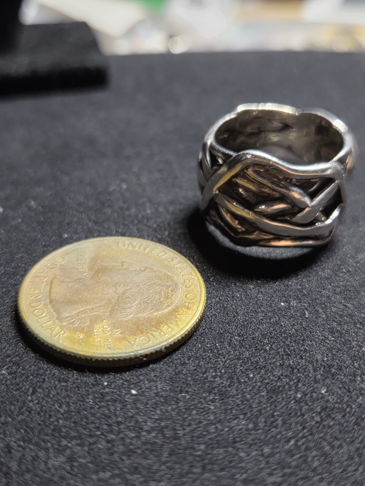 Heavy Artisan Statement Ring W/Luminous Pearl 925… - image 14