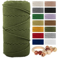 Macrame Cotton Cord 5mmx109 Yard 4 Strand, Natural Handmade Dark Green 4 Twis...