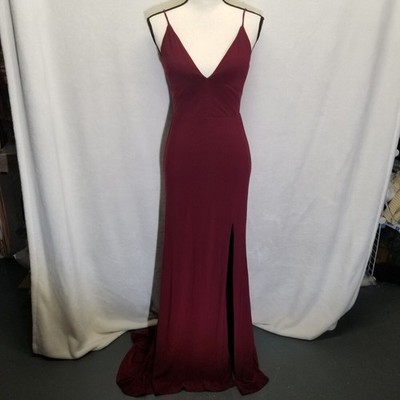 Dear Moon 3 Dress Gown Burgundy Deep V Neck High Slit Stretch Padded Cup Prom