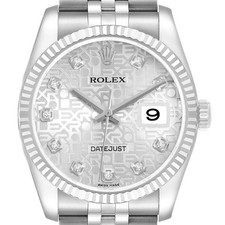 Rolex Datejust Steel White Gold Silver Diamond Dial Mens Watch 116234