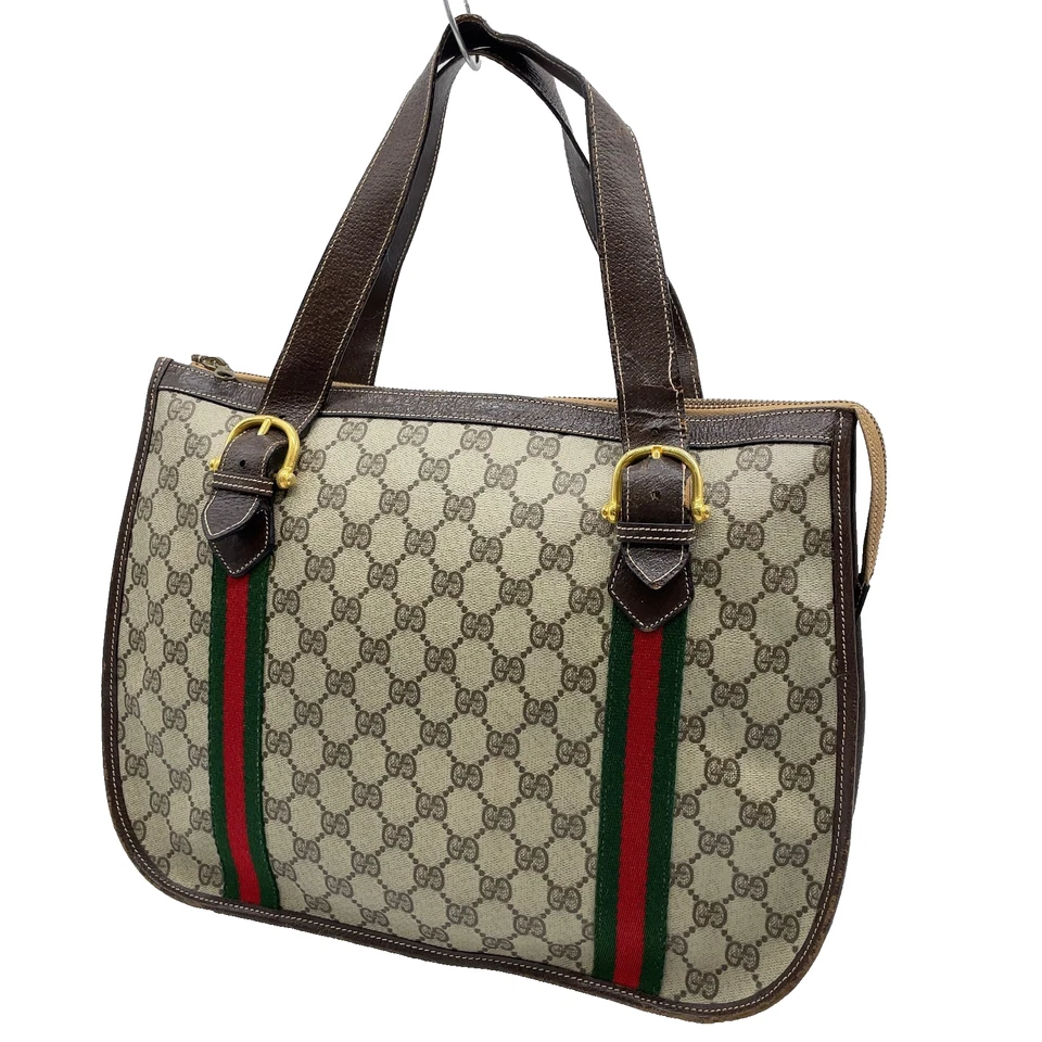Auth Gucci Sherry Line GG Supreme PVC Leather Beige Tote Bag NS091329 - Image 2 of 4