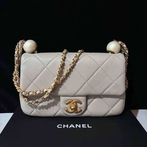 Chanel Classic Flap Gray Leather Gold HW Shoulder Bag Duty Paid
