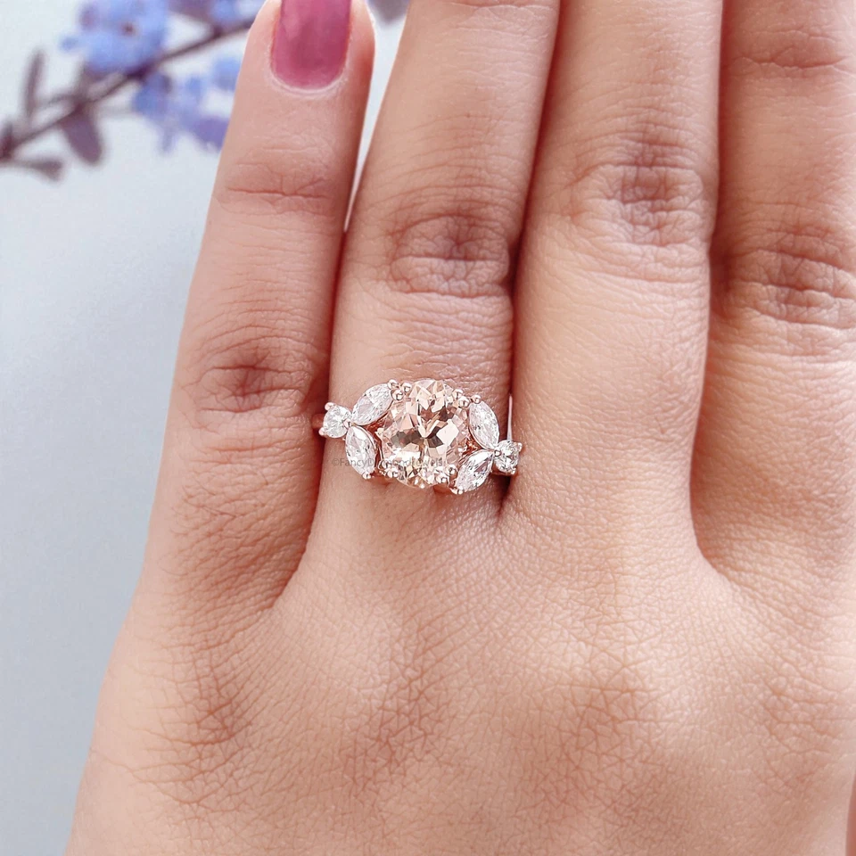 Anillo de compromiso de morganita natural de corte ovalado de 1,70 quilates anillo de oro rosa FD448 Foto 2 de 4