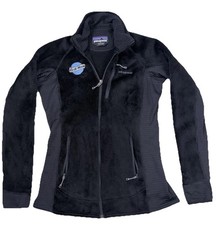 Patagonia Women’s R2 Fleece Full Zip Jacket Sz LBlack Thermal Pro Blue Moon logo