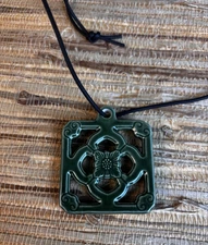 Trader Vic's Jade Tile Ceramic Pendent Necklace Tiki Bar Attire Great Detail