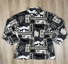 VTG Black Mountain 3X Fleece Jacket Wolf Moose Bear Nature Print USA Made