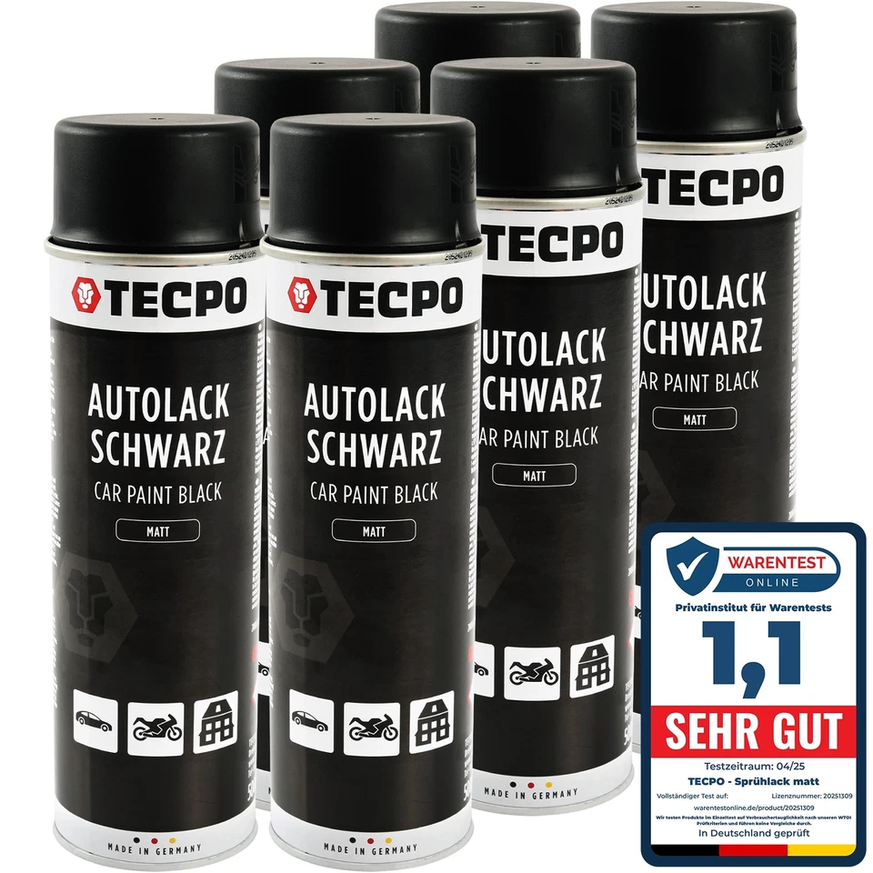 LACKSPRAY SCHWARZ MATT 6x 500ml AUTOLACK RALLYSCHWARZ MATT-SPRÜH-LACK FARBSPRAY - Bild 1 von 4