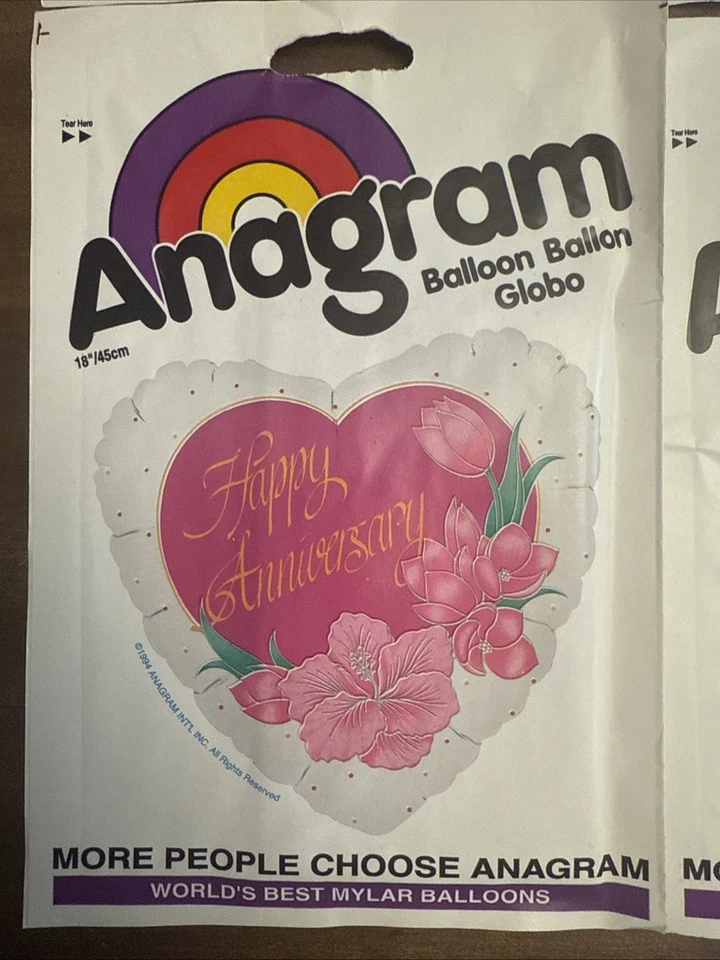 6 Vintage Anagram Mylar 18” Balloons- Congratulations, Anniversary & Birthday, A - Image 2 of 4
