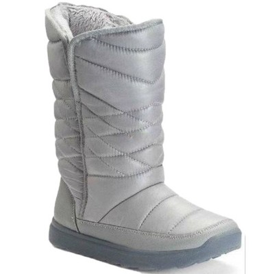 Womens Winter Boots 5 Silver Quilted Mid Calf Pull On Fx Fur Microfiber Tek Gear