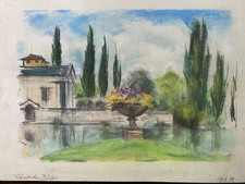 ::FRANZ EHMKE 1928 - 2018 BERLIN PASTELL ANSICHT RÖMISCHE BÄDER POTSDAM