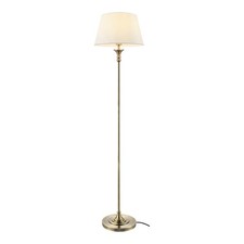 Image of Floor Lamp LED Satin Cream Fabric Shade Antique Brass Effect Traditional