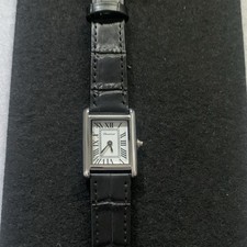 Damior Damen Armbanduhr Quarz Rechteckig Edelstahl Echtleder Schwarz Klassisch